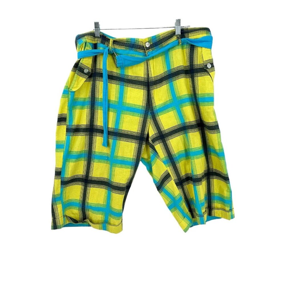 Men's Drop Crotch Linen Blend Shorts Design Loft 2X Belted‎ Yellow